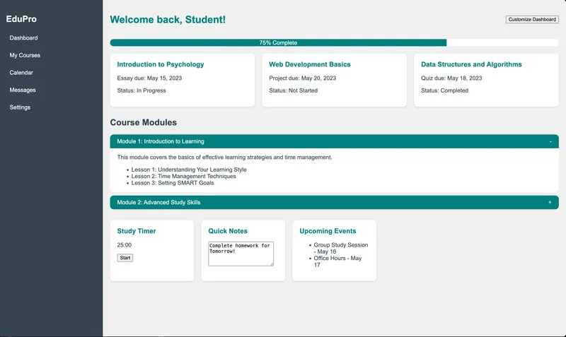 Online Learning Dashboard